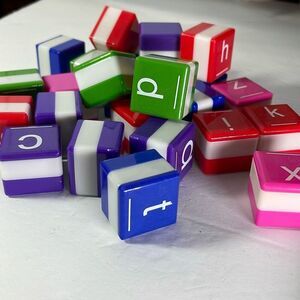 One lot of 1” square 26 letter cubes. Letter recognition spelling word building